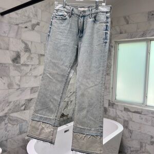 MOTHER Pale Washed Straight-Leg Jeans with Raw Hem